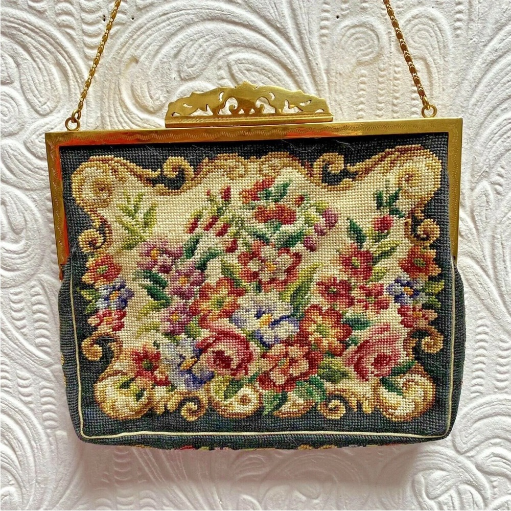 Gorgeous Vintage Petit Point Purse with Finely Etched Frame from Austria